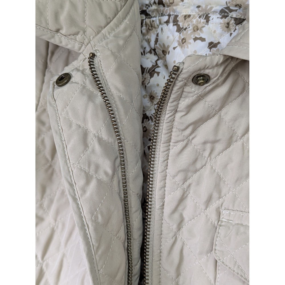 J. Jill Womens Quilted Barn Jacket Small Tan Beige Floral Lining Full Zip Pocket - Picture 8 of 9